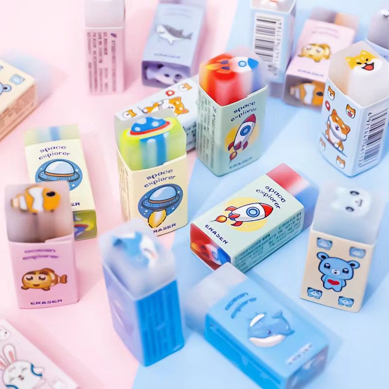 Soododo Cute Cartoon Cuttable Ocean Animal Erasers Eco-Friendly Novelty School Stationery Supplies for Kids
