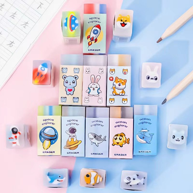 Soododo Cute Cartoon Cuttable Ocean Animal Erasers Eco-Friendly Novelty School Stationery Supplies for Kids