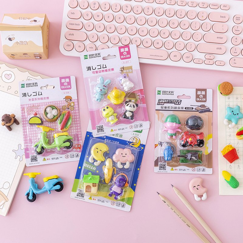New Arrivals Cute Eraser Stationery Set Animal Eraser Set School Gift Eraser for Children Kids