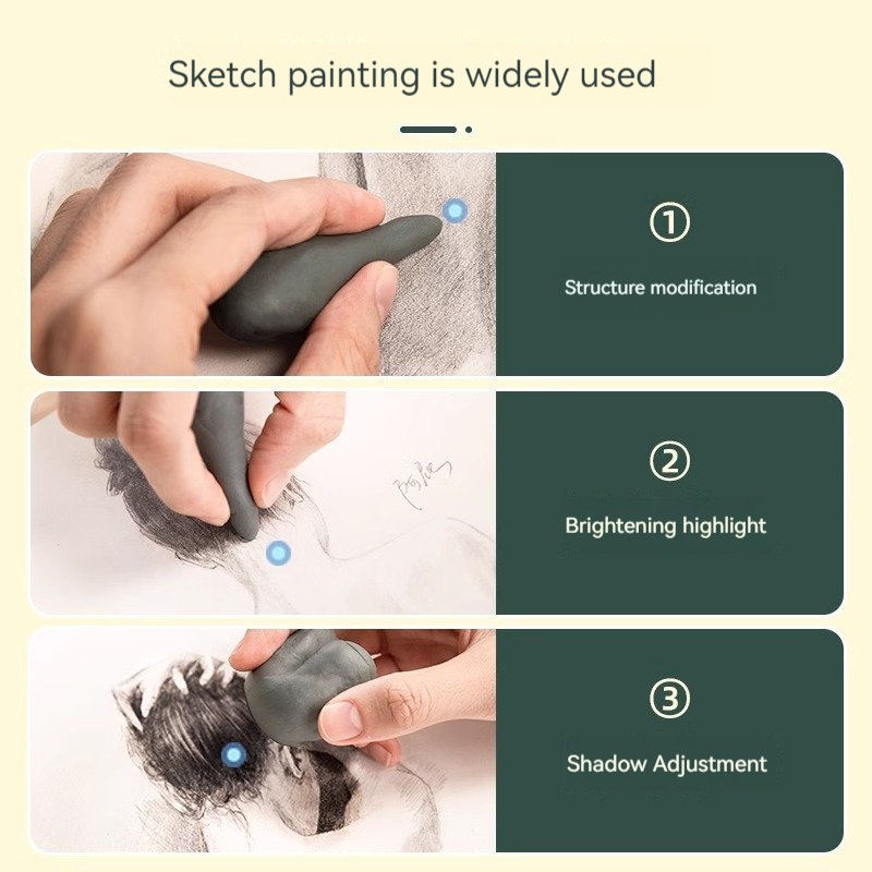 Deli VP148 Gray 3pcs Brushed Eraser Plastic Eraser Changing Color Pigment Painting Art Students Special Children's Kindergarten