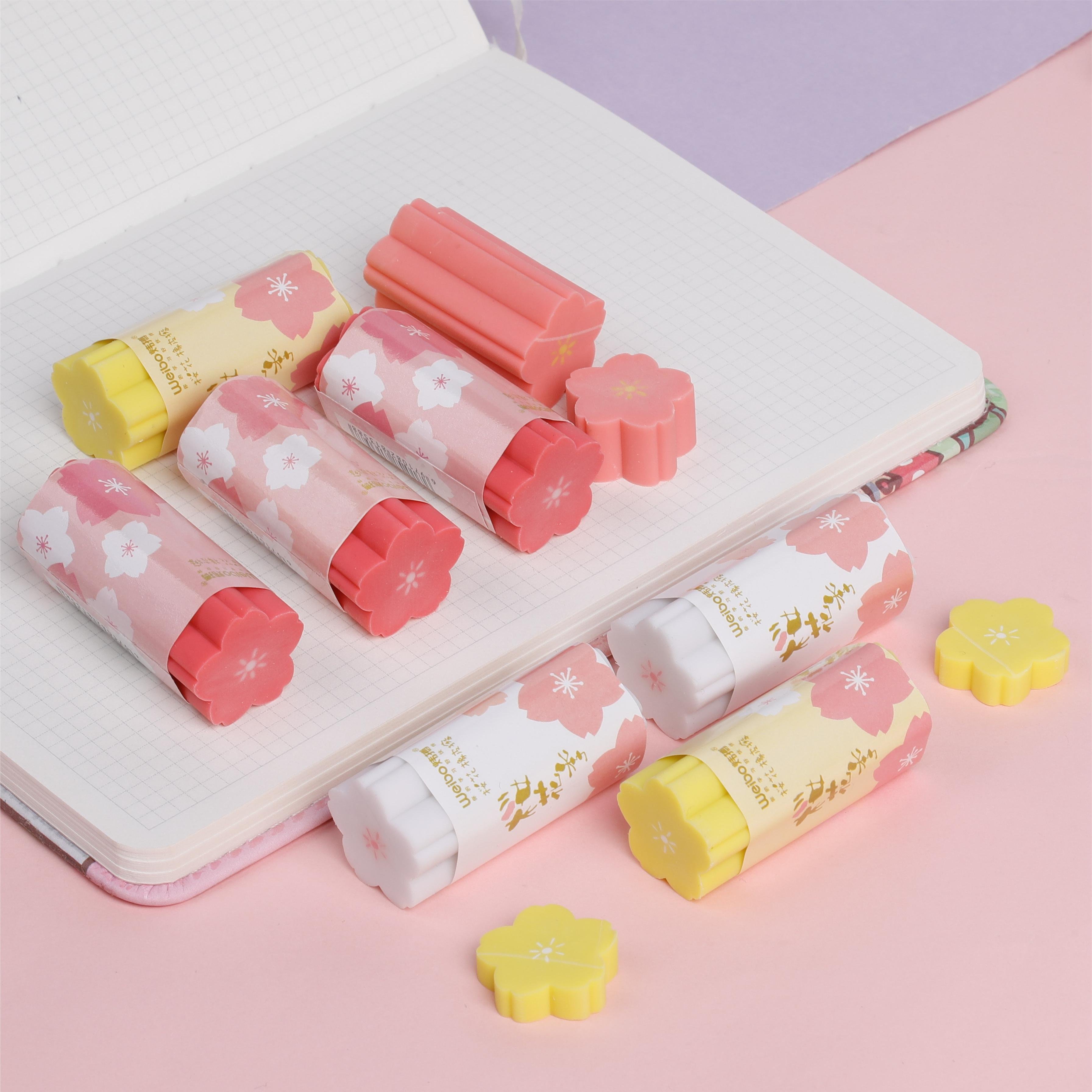 Weibo wholesale cherry blossom shape creative can cut eraser children's drawing writing pencil eraser student stationery prizes