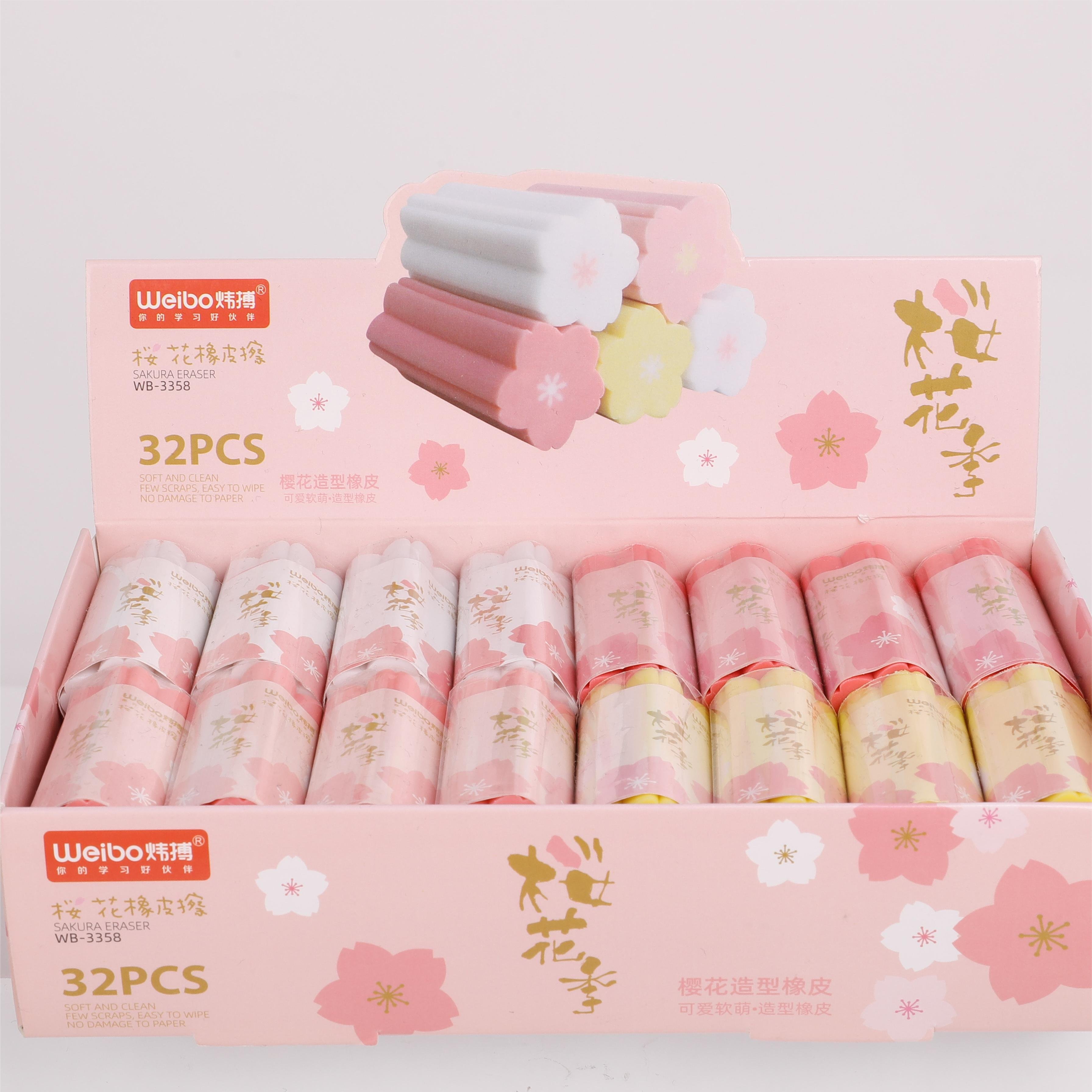 Weibo wholesale cherry blossom shape creative can cut eraser children's drawing writing pencil eraser student stationery prizes