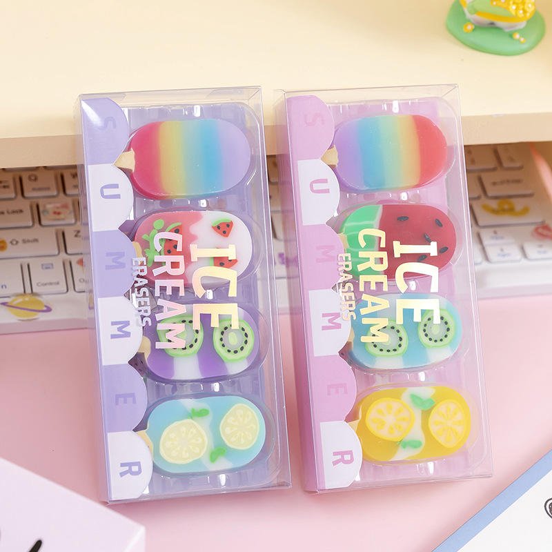 Soododo Factory Direct Sales Summer Sweet Ice Cream Seven Color Eraser Set Children's Christmas Gifts