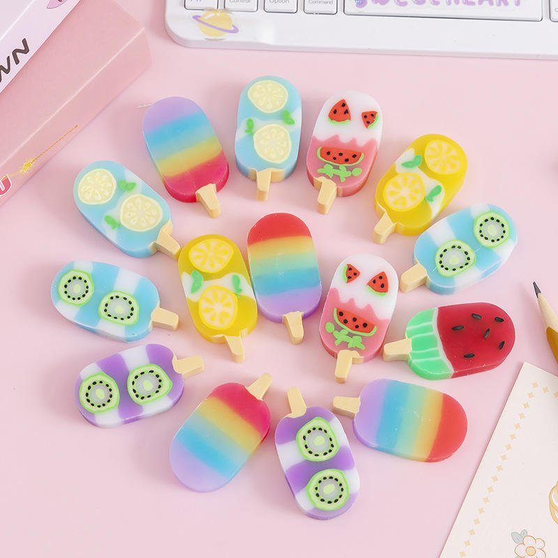 Soododo Factory Direct Sales Summer Sweet Ice Cream Seven Color Eraser Set Children's Christmas Gifts