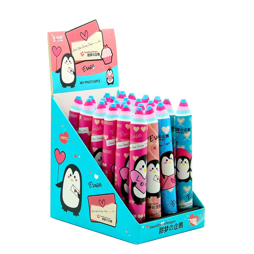 2024 Hot Penguin Large Pen Eraser with Transfer Pattern Colored Cute Stationery Set for Kids Wholesale Promotion from Factory