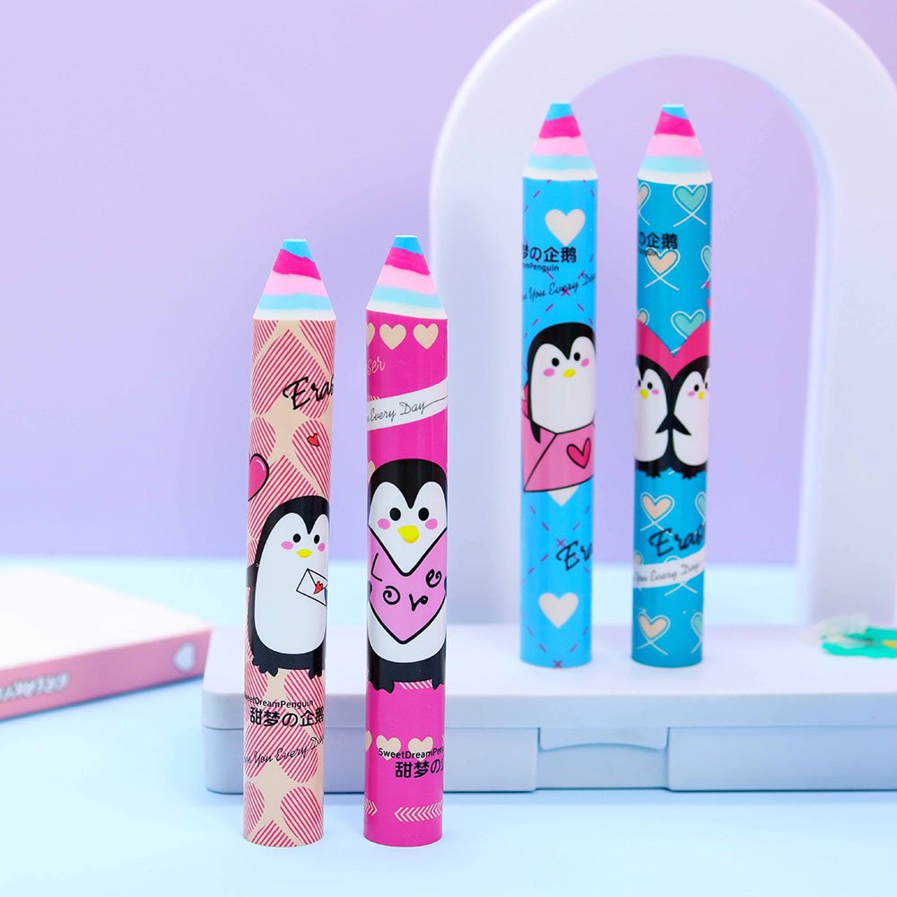 2024 Hot Penguin Large Pen Eraser with Transfer Pattern Colored Cute Stationery Set for Kids Wholesale Promotion from Factory