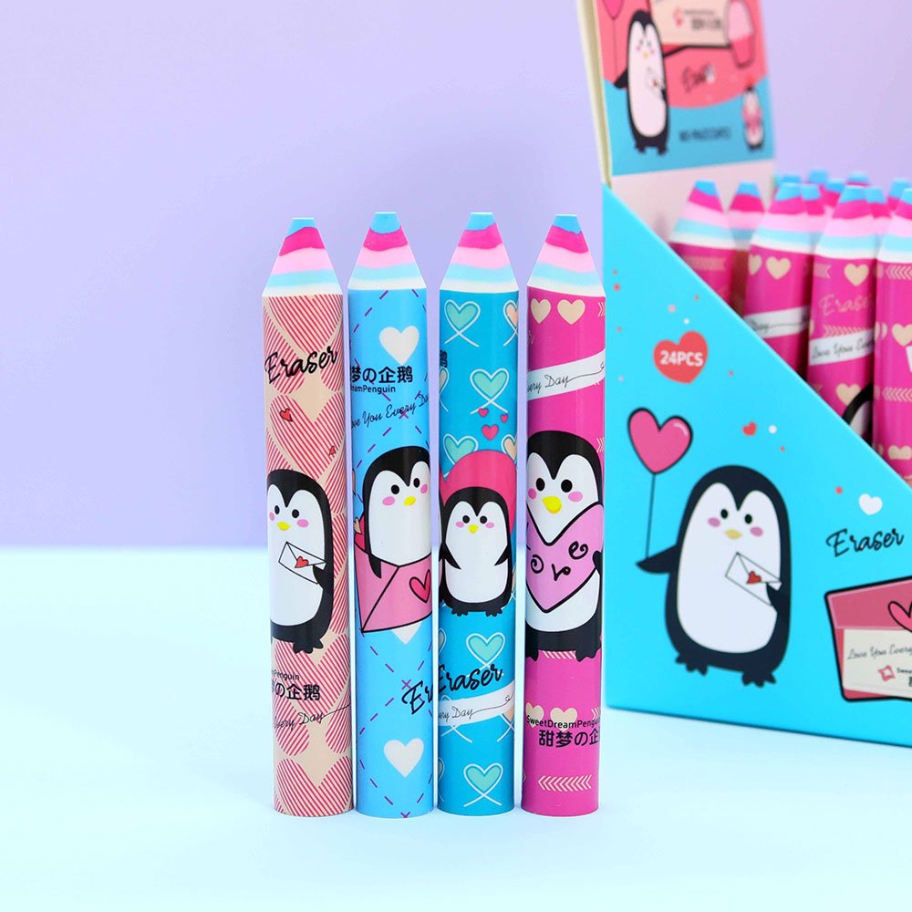 2024 Hot Penguin Large Pen Eraser with Transfer Pattern Colored Cute Stationery Set for Kids Wholesale Promotion from Factory