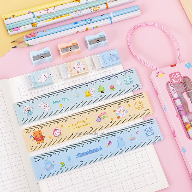 New kindergarten school start prizes portable stationery set gift box student children's birthday gift stationery five-piece set