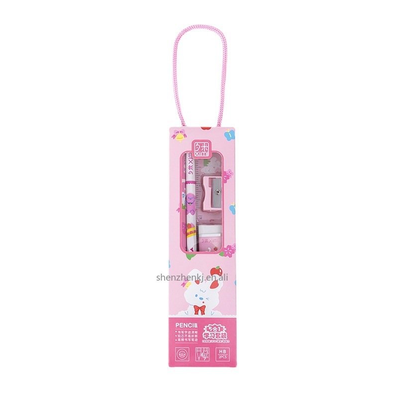 New kindergarten school start prizes portable stationery set gift box student children's birthday gift stationery five-piece set