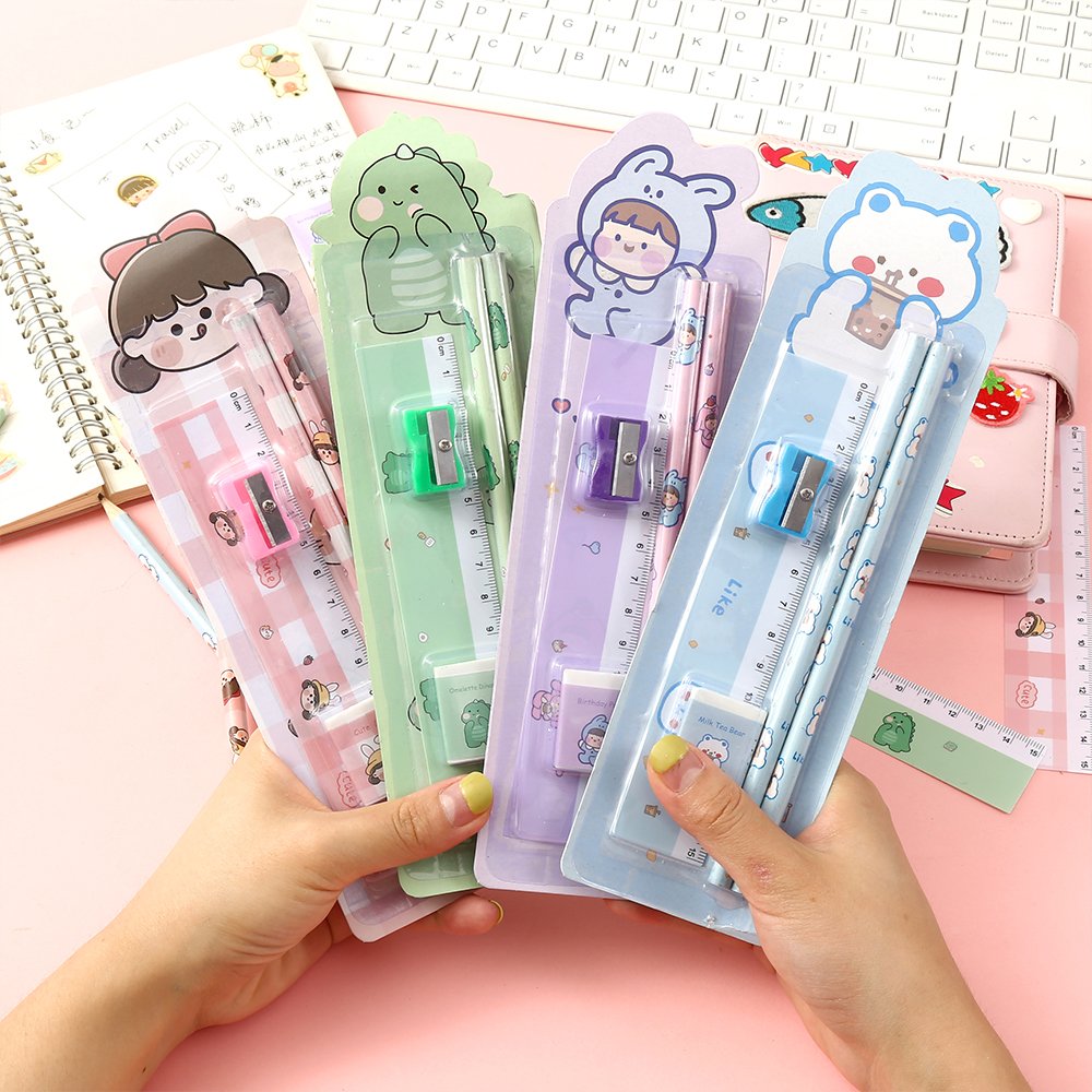 DASHENG Custom Stationery Set Pencil Eraser Ruler Sharpener for Students School Rewards Gifts Stationery Set