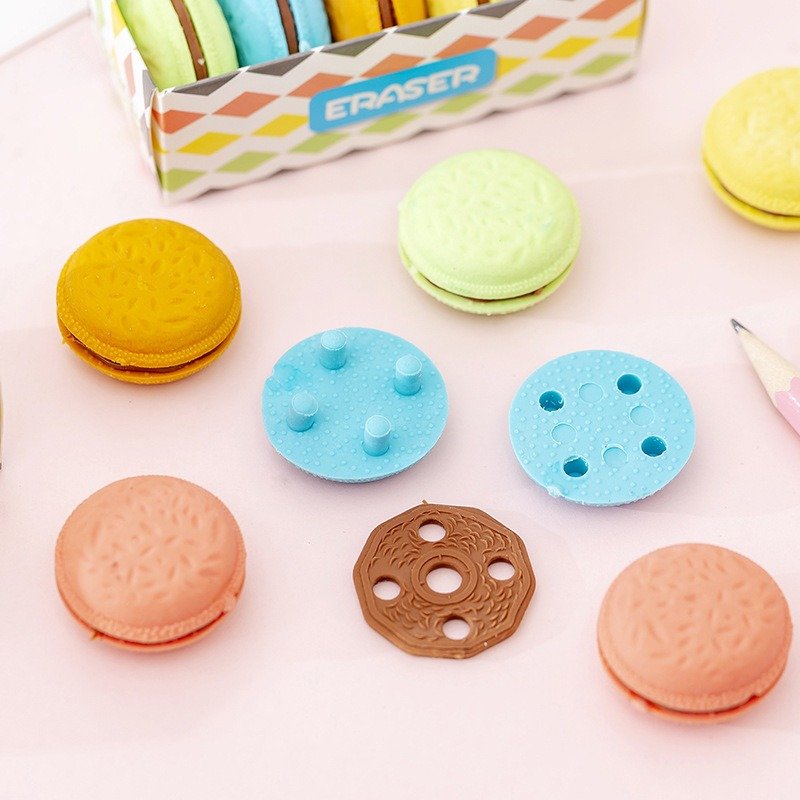Cute Cartoon Macaron Rubber Sandwich Biscuit Eraser Student Children's Colored Stationery Supplies School Accessories