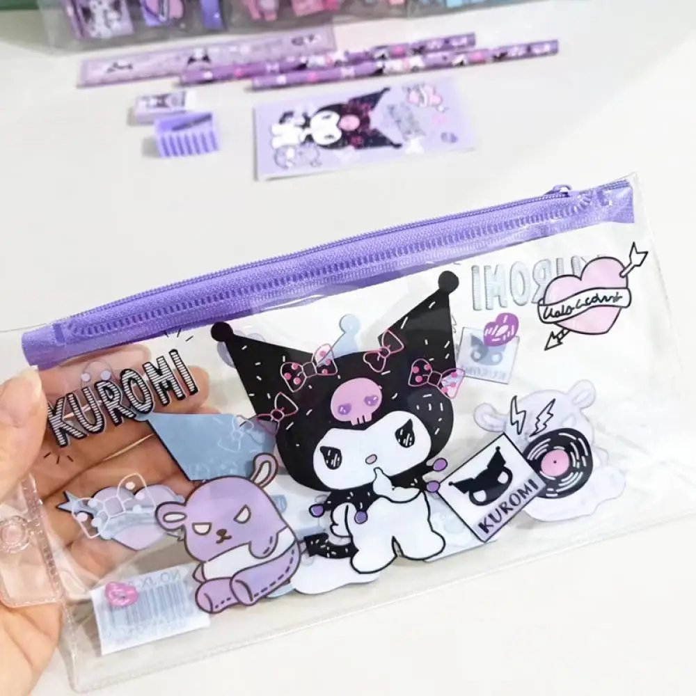 YuBo 12pc Anime Melody Kuromi Stationery Set Cinnamoroll Student Cartoon Pencil Eraser Ruler Pen Bag Storage Set School Supplies