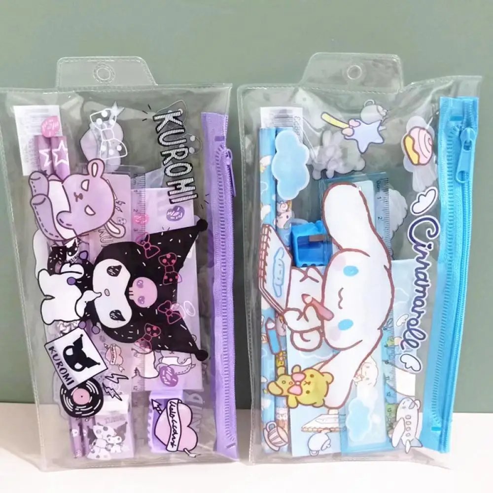 YuBo 12pc Anime Melody Kuromi Stationery Set Cinnamoroll Student Cartoon Pencil Eraser Ruler Pen Bag Storage Set School Supplies