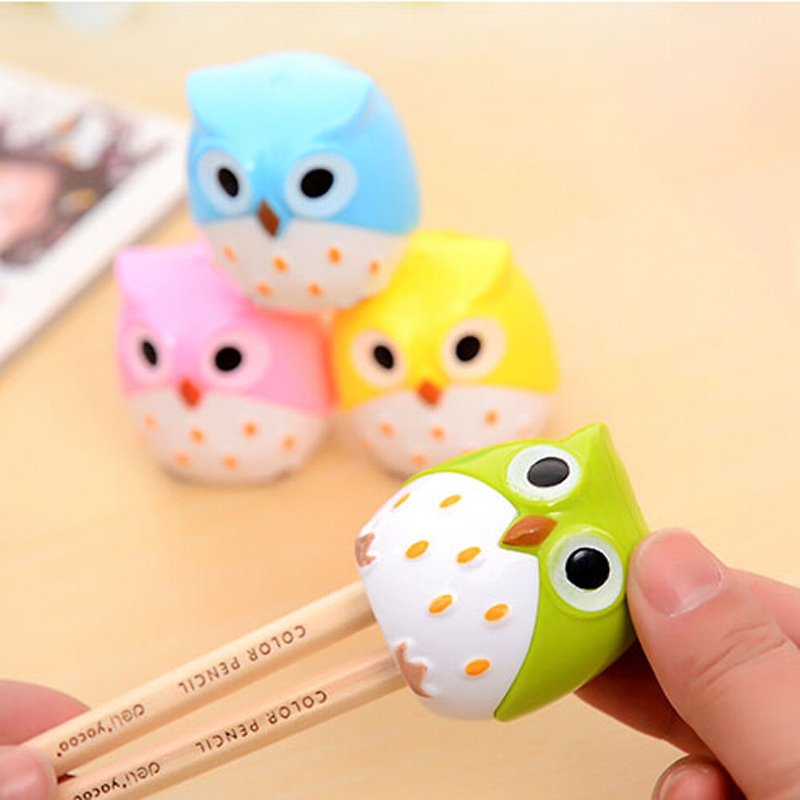 Creative cute owl pencil sharpener, children's student cartoon pencil sharpener, double hole pencil sharpener