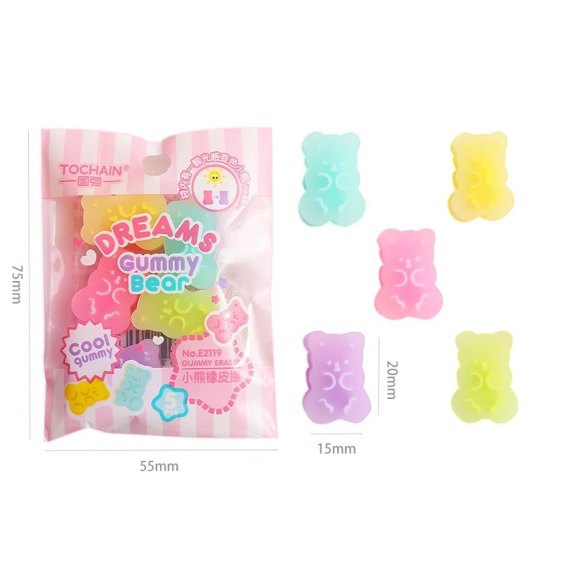 Creative Cartoon Gift Box Rubber Student Festival Prize Gift Cute Bear Wipe Clean Eraser Translucent Children's Eraser