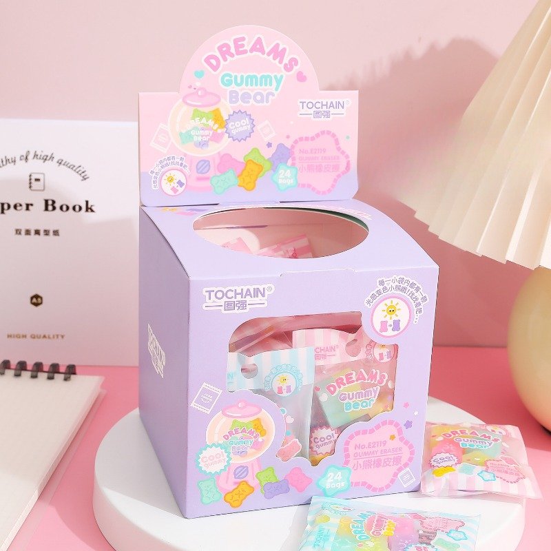 Creative Cartoon Gift Box Rubber Student Festival Prize Gift Cute Bear Wipe Clean Eraser Translucent Children's Eraser