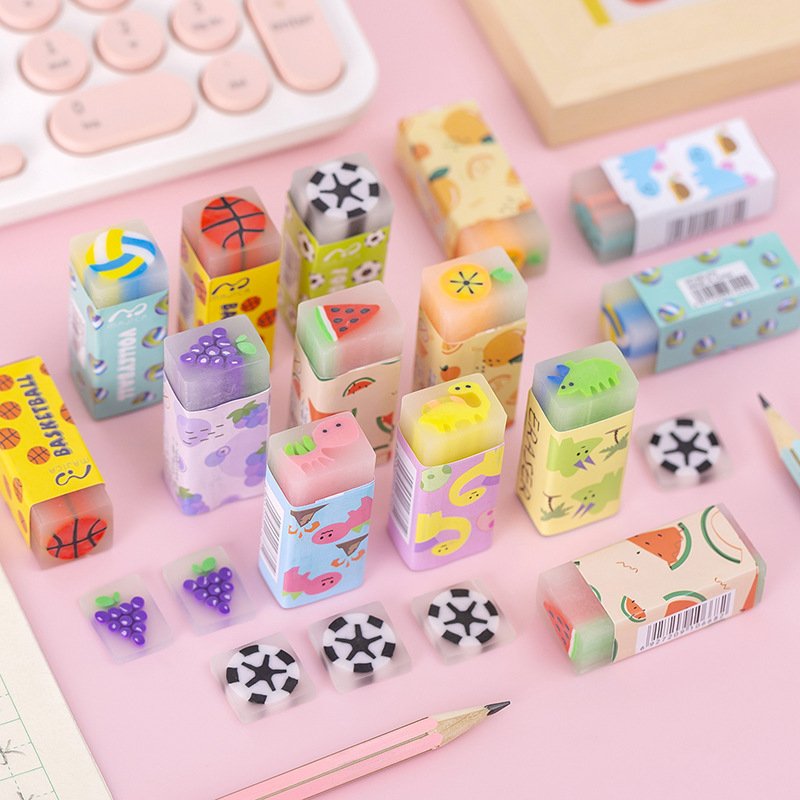 Wholesale Creative Student Eraser Cute Cartoon Fruit Animal School Stationery Pencil Eraser