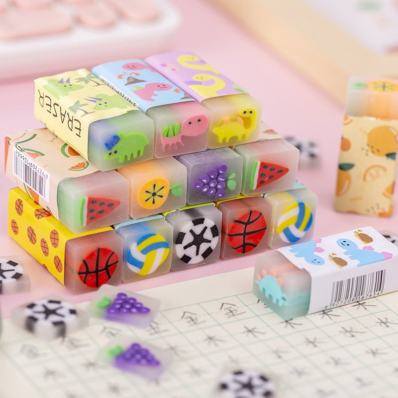 Wholesale Creative Student Eraser Cute Cartoon Fruit Animal School Stationery Pencil Eraser