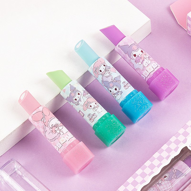 MB2 Hot selling My Melody Kuromi lipstick eraser Cartoon Lipstick shape Eraser TPR Student Pencil Eraser
