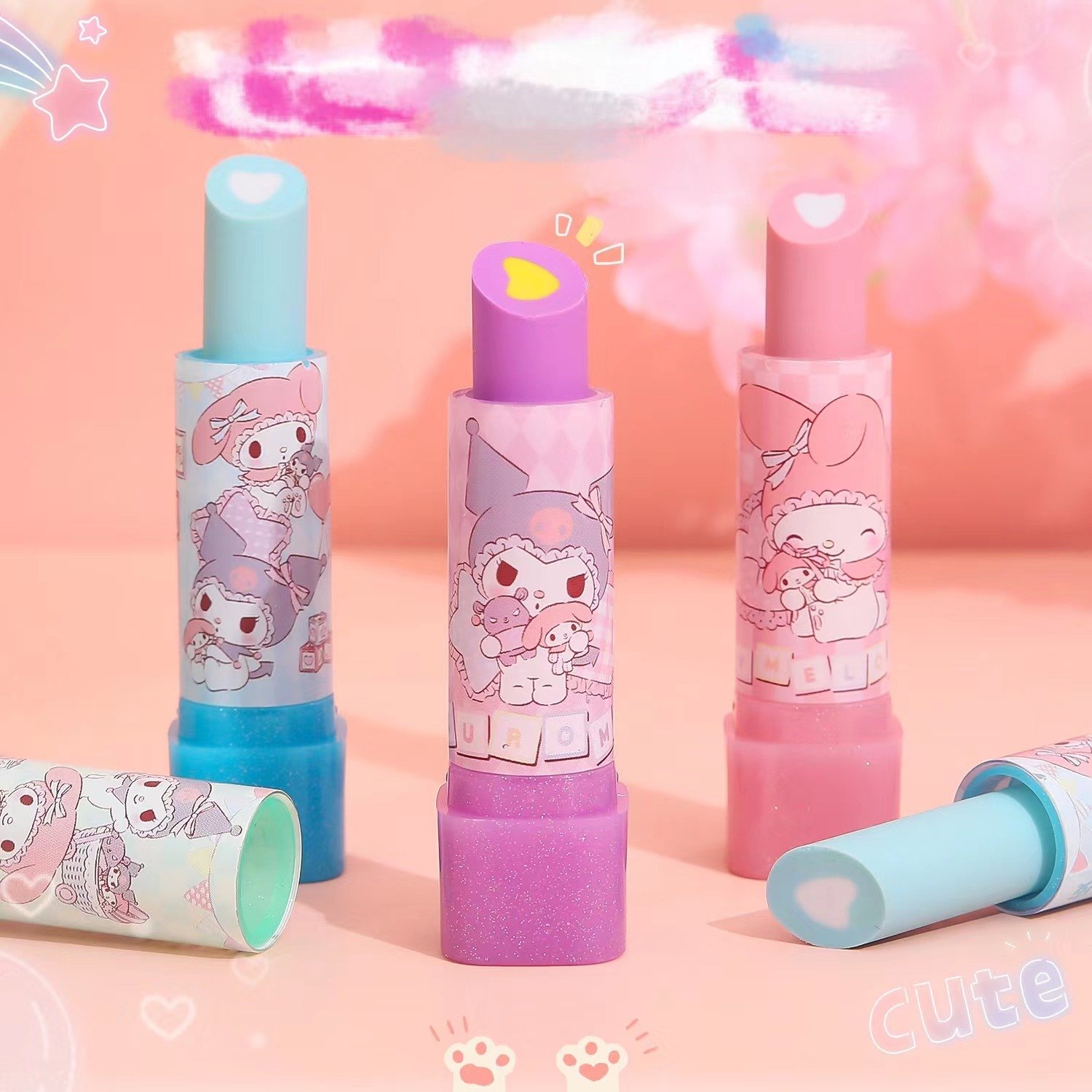 MB2 Hot selling My Melody Kuromi lipstick eraser Cartoon Lipstick shape Eraser TPR Student Pencil Eraser