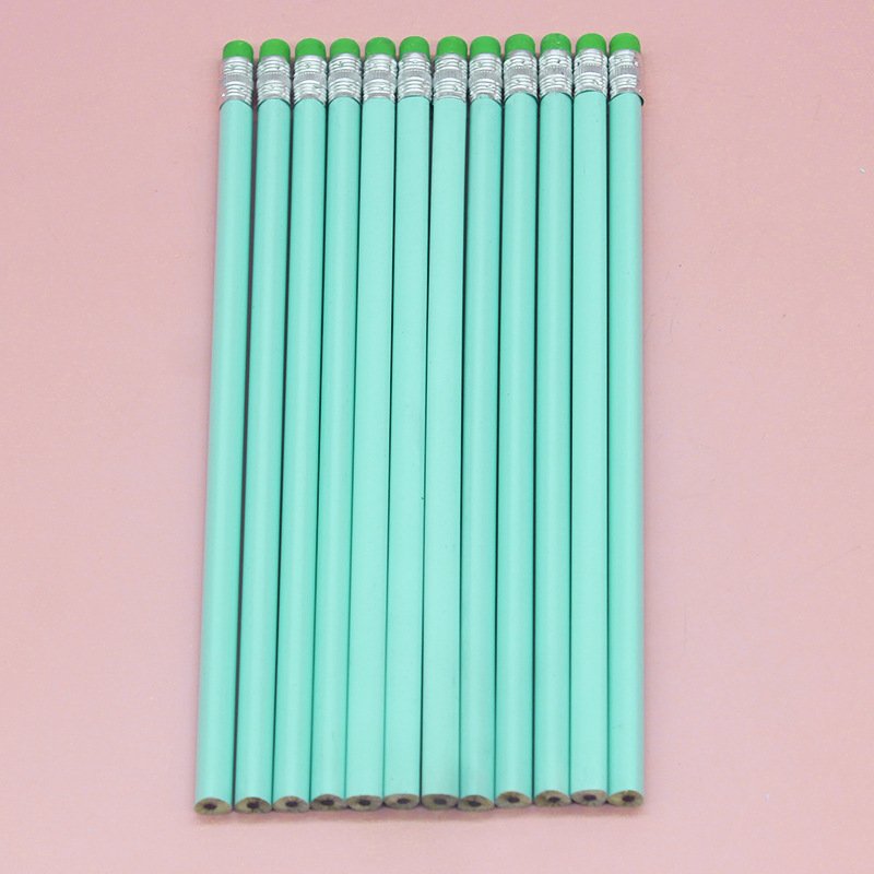 macron color Triangular pen holder customized logo wooden hb cute pencil with erase