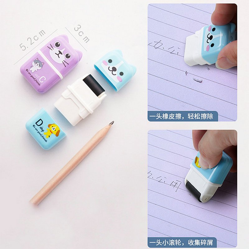 Cute Cartoon Animal Roller Children's Eraser Can Remove Debris Primary School Creative Stationery Wholesale