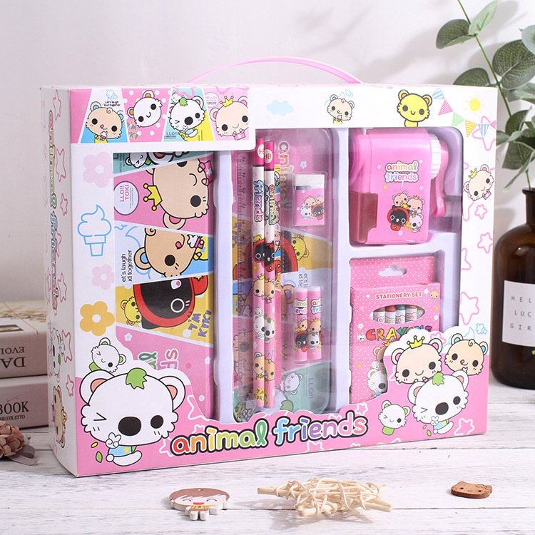 Cartoon pencil set Creative stationery children's prize student stationery set gift box primary school student supplies 5 piece
