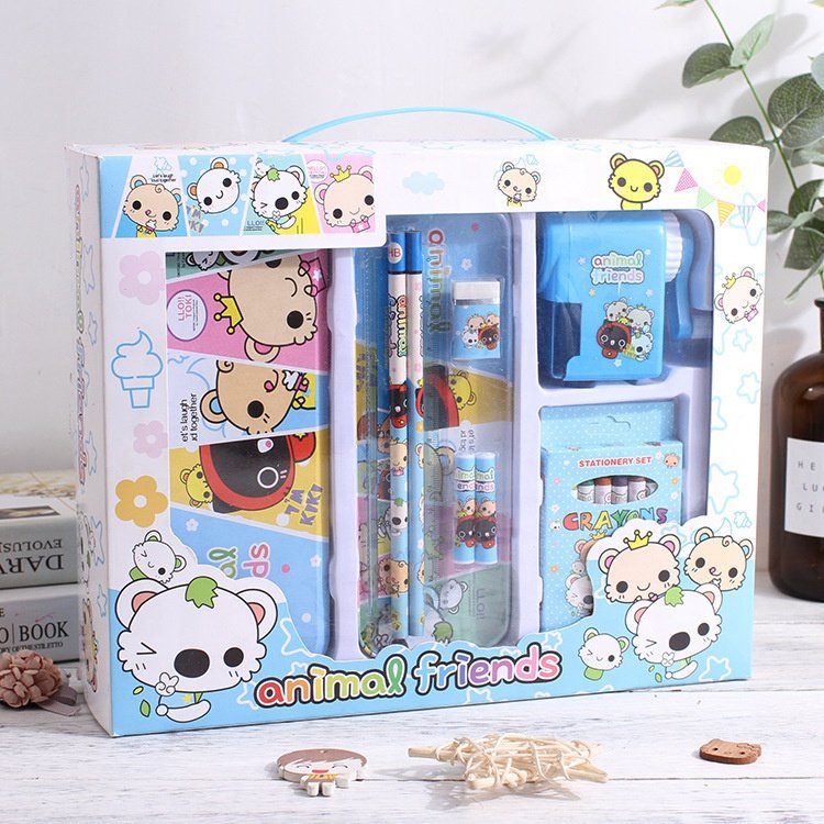 Cartoon pencil set Creative stationery children's prize student stationery set gift box primary school student supplies 5 piece