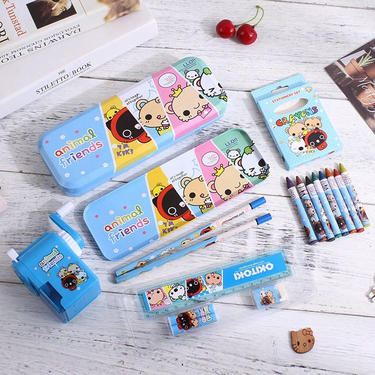 Cartoon pencil set Creative stationery children's prize student stationery set gift box primary school student supplies 5 piece