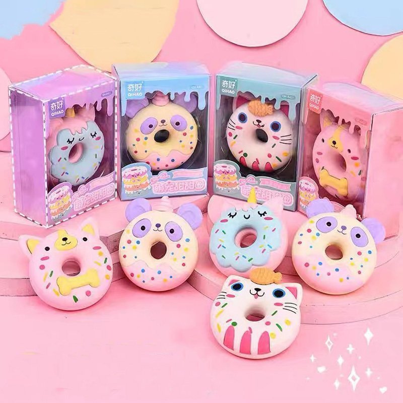 Kawaii Pet donut eraser Student gift Children's Day toy Detachable donut shaped eraser