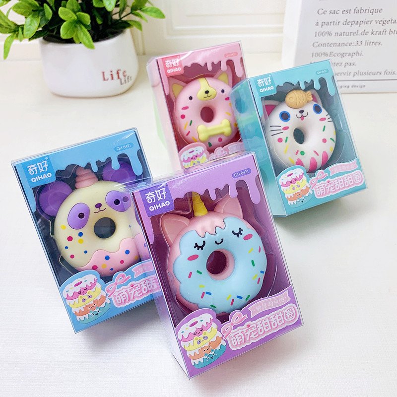 Kawaii Pet donut eraser Student gift Children's Day toy Detachable donut shaped eraser
