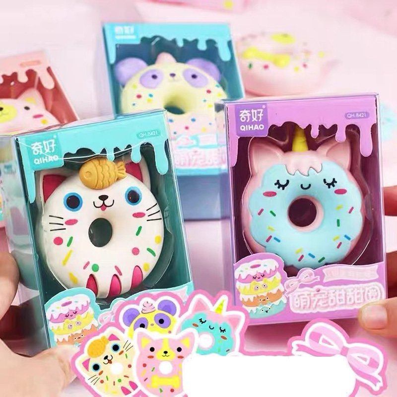 Kawaii Pet donut eraser Student gift Children's Day toy Detachable donut shaped eraser