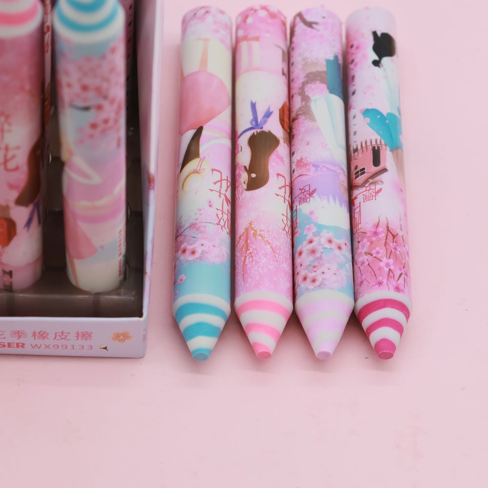 Cute Cherry Blossom Series Pink Pen Shape Eraser shipped in stock school supplies pencil eraser 2024 NEW factory promotion
