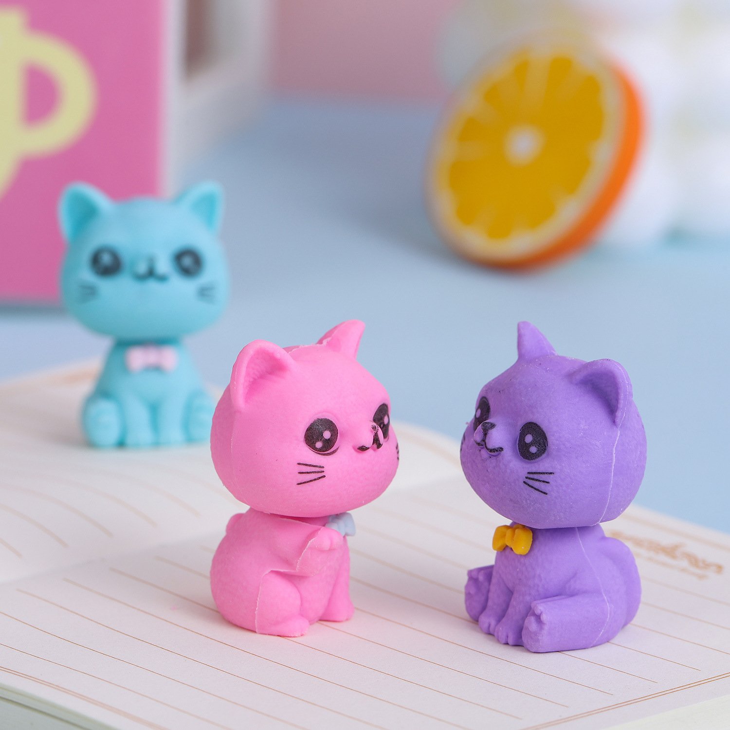 Cute Cartoon Cat Erasers for Kids Pentop Eraser Rubber Kids Eraser