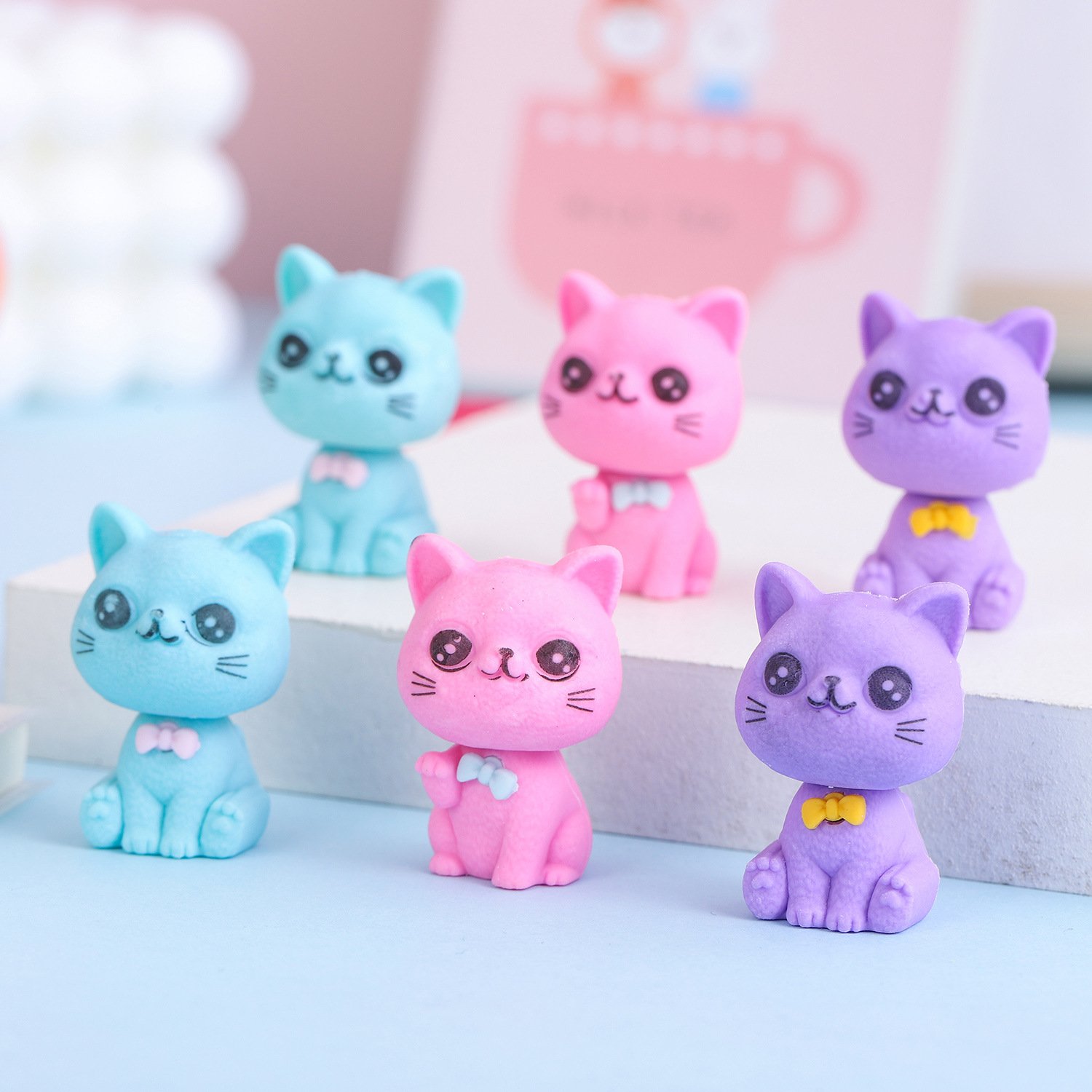 Cute Cartoon Cat Erasers for Kids Pentop Eraser Rubber Kids Eraser