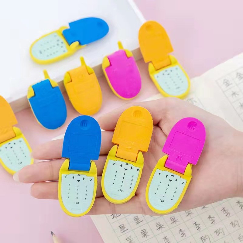 Flip phone shape erasers creative three-dimensional children's detachable cartoon toy cute little eraser