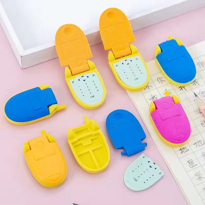 Flip phone shape erasers creative three-dimensional children's detachable cartoon toy cute little eraser