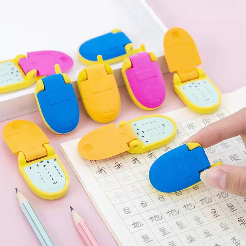 Flip phone shape erasers creative three-dimensional children's detachable cartoon toy cute little eraser