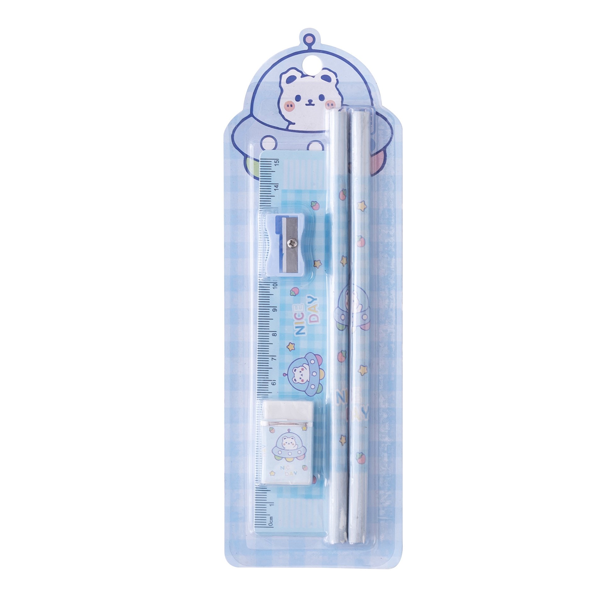 Best Children's gifts 5 in 1 stationery set pencil eraser pencil sharpener ruler student study stationery school supplies