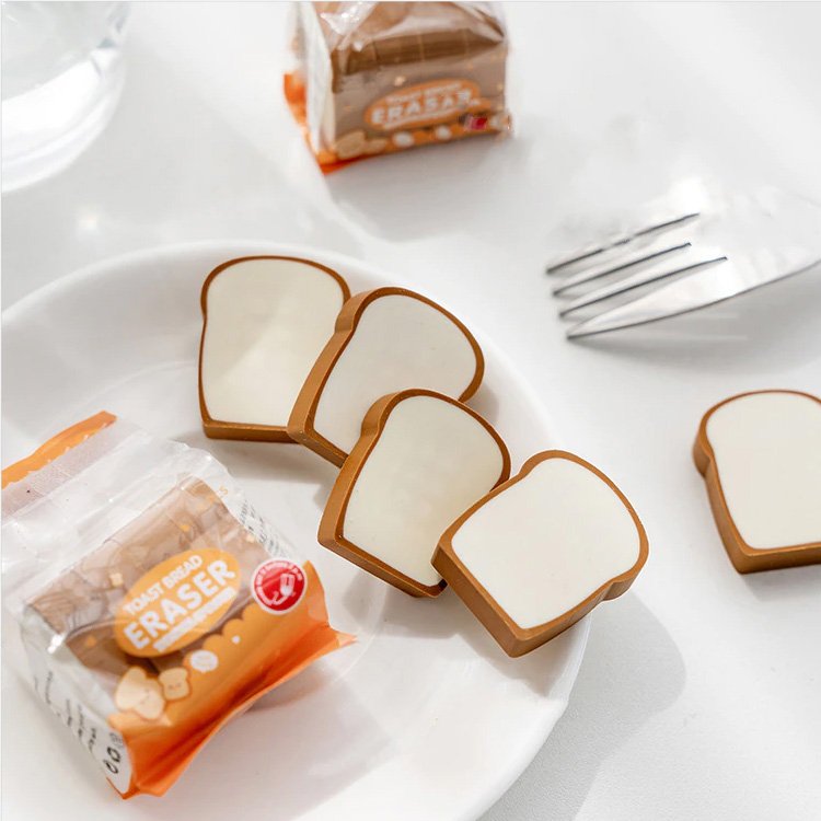 Factory Fancy Cute Design Student Stationery Supplies Custom Shape erasers Kids Gift Set 3D Small Toast Bread Eraser Pack