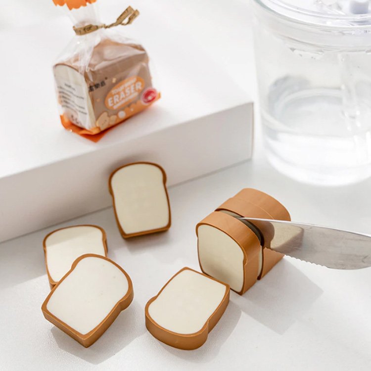 Factory Fancy Cute Design Student Stationery Supplies Custom Shape erasers Kids Gift Set 3D Small Toast Bread Eraser Pack