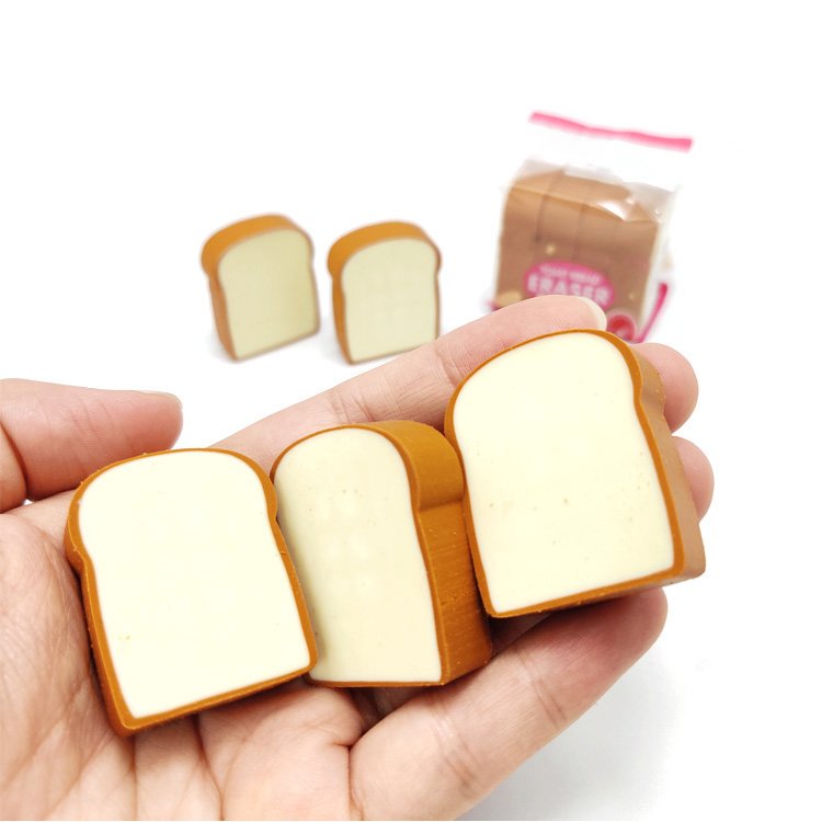 Factory Fancy Cute Design Student Stationery Supplies Custom Shape erasers Kids Gift Set 3D Small Toast Bread Eraser Pack
