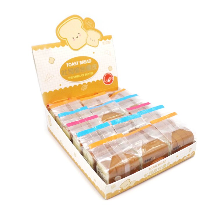 Factory Fancy Cute Design Student Stationery Supplies Custom Shape erasers Kids Gift Set 3D Small Toast Bread Eraser Pack