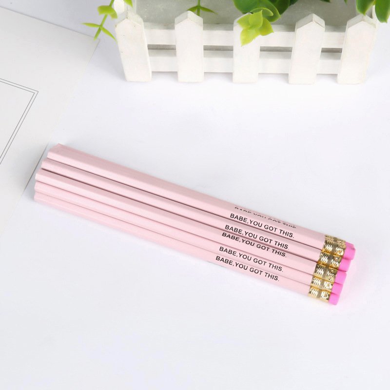 KEAS Hot stamping HB pencil with eraser head Drawing and writing Office supplies Wooden pink pencil stationery set