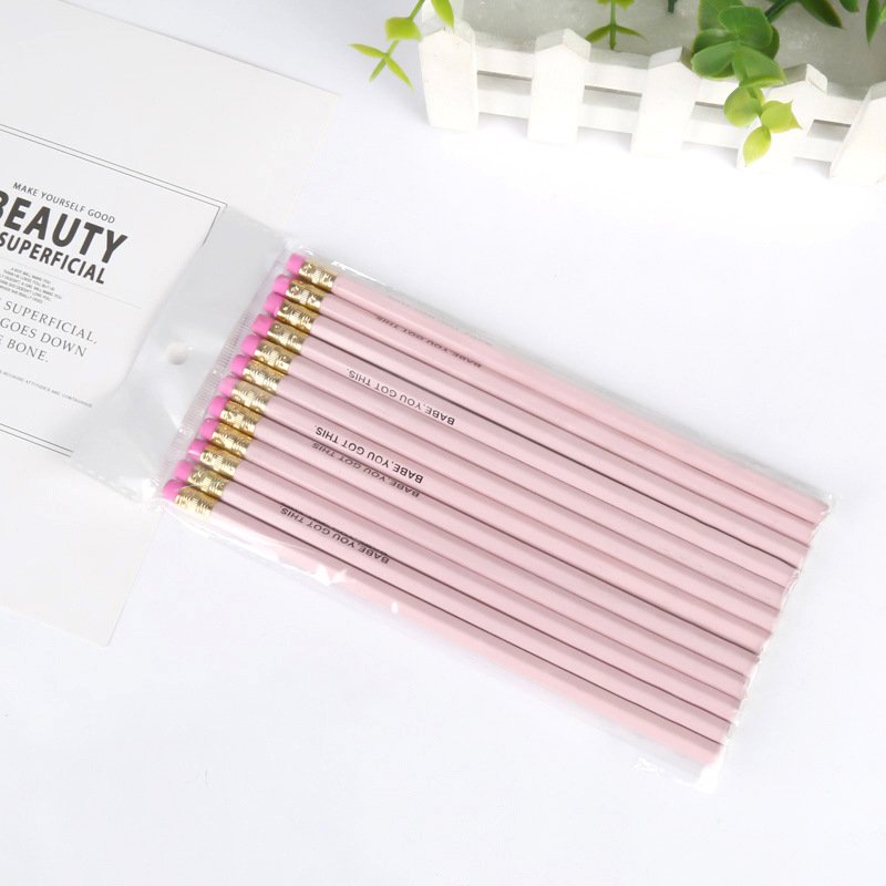 KEAS Hot stamping HB pencil with eraser head Drawing and writing Office supplies Wooden pink pencil stationery set