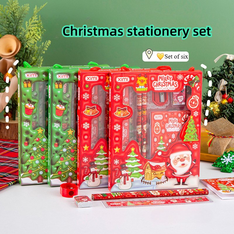 Children's Birthday Stationery Set Pencil Pencil sharpener Eraser Christmas gift 3D stereoscopic 6-piece school supplies set