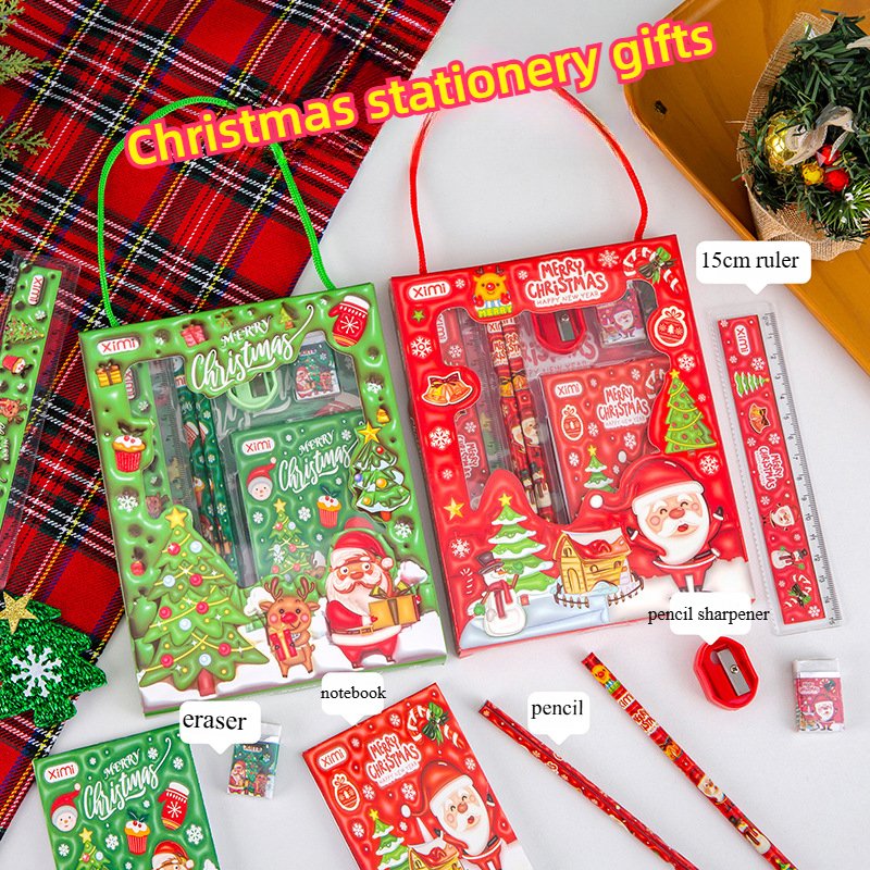 Children's Birthday Stationery Set Pencil Pencil sharpener Eraser Christmas gift 3D stereoscopic 6-piece school supplies set