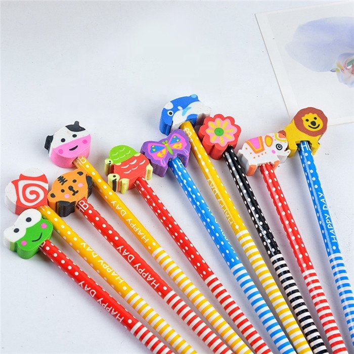 Children cartoon pencil with eraser Creative HB crude wood Pencil School Supplies