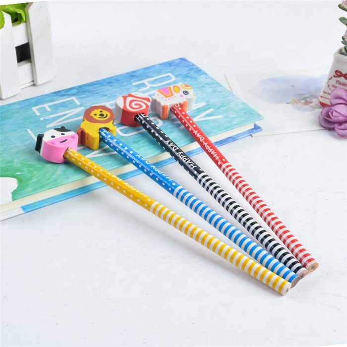 Children cartoon pencil with eraser Creative HB crude wood Pencil School Supplies