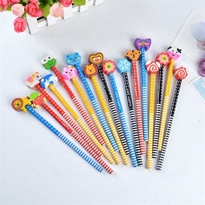 Children cartoon pencil with eraser Creative HB crude wood Pencil School Supplies